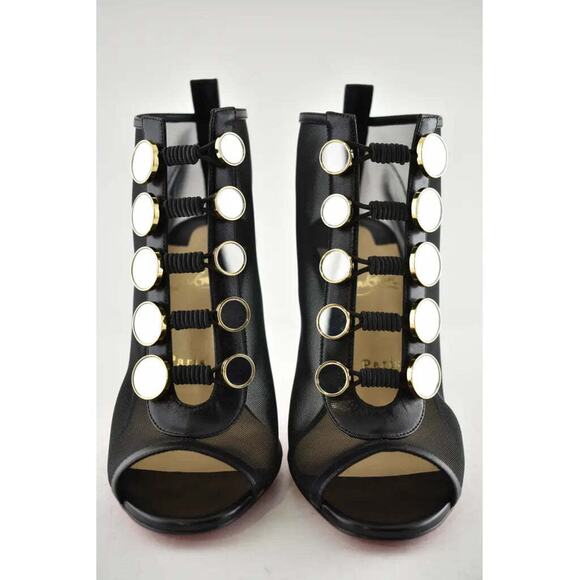 Christian Louboutin Marikate 100 Black Mesh Peep Toe Ankle Bootie Heel Pump 37 - Picture 6 of 12
